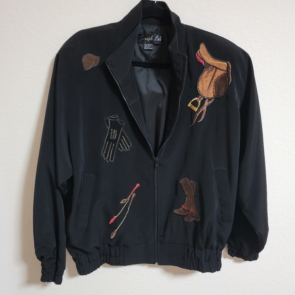 Joseph Lee Black Jacket with Equestrian Patches
